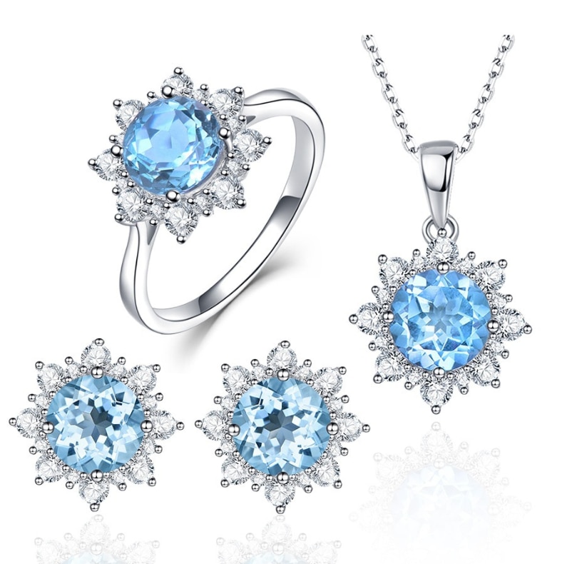 ANGLANG  Blue Cubic zirconia Jewelry Sets Engagem..